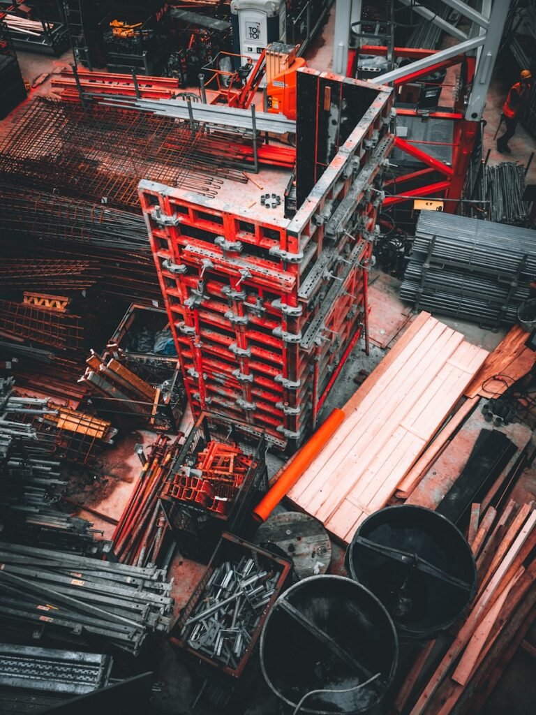 red and gray metal frames